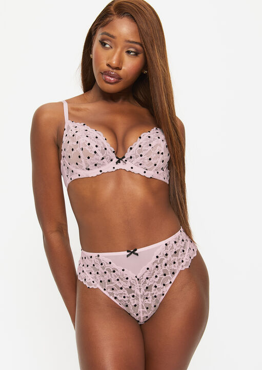 Sexy Lace Flocked Spot High Waist Brazilian image number 5.0