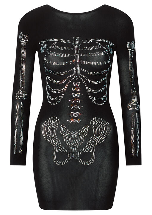 Diamante Skeleton Long Sleeve Mini Dress image number 4.0