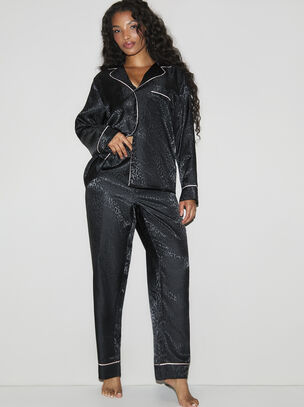 Signature Satin Pyjama Shirt & Trousers Set - Black