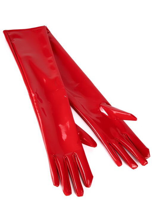 Wet Look Gloves Red image number 0.0