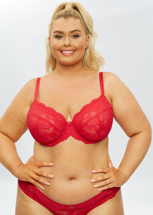 Ann Summers Sexy Lace Fuller Bust Non Padded Plunge Bra, Red 40G