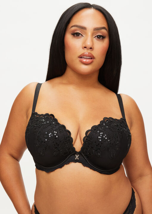 Ann Summers Black The Icon Fuller Bust Padded Plunge Bra, 38E