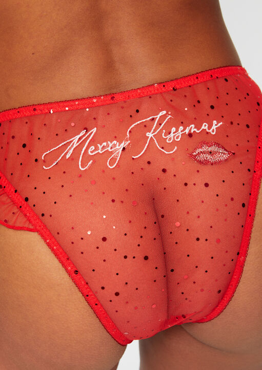 Ann Summers Red Merry Kissmas Christmas Sparkle Brazilian Knickers, X L