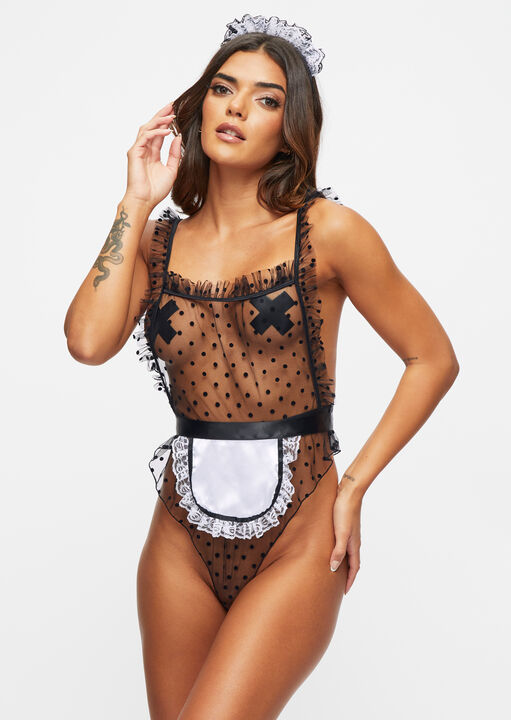 Ann Summers White Tickle My Fancy Sheer Maid Costume With Apron & Headband, S