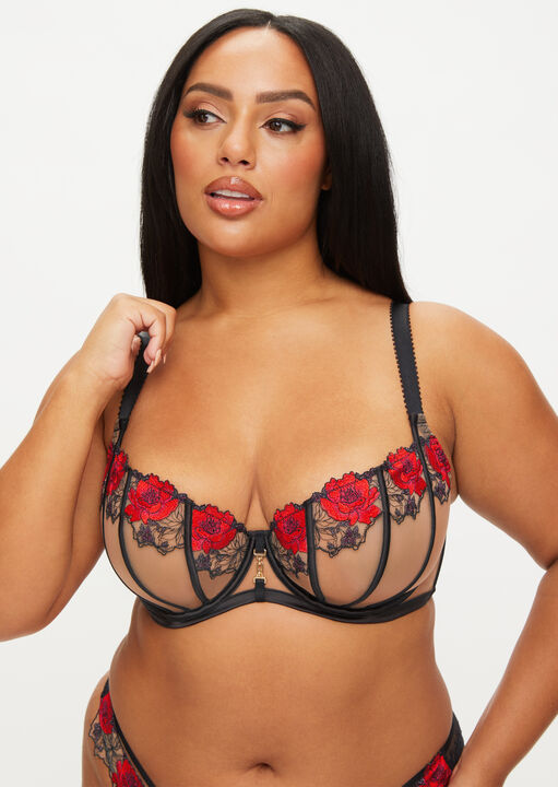 Ann Summers Red Caged Rose Non Padded Fuller Bust Balcony Bra, Black/ 38Dd