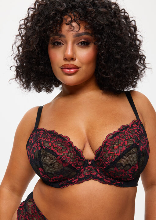 Ann Summers Red Sexy Lace Fuller Bust Non Padded Plunge Bra, Black/ 32Ff