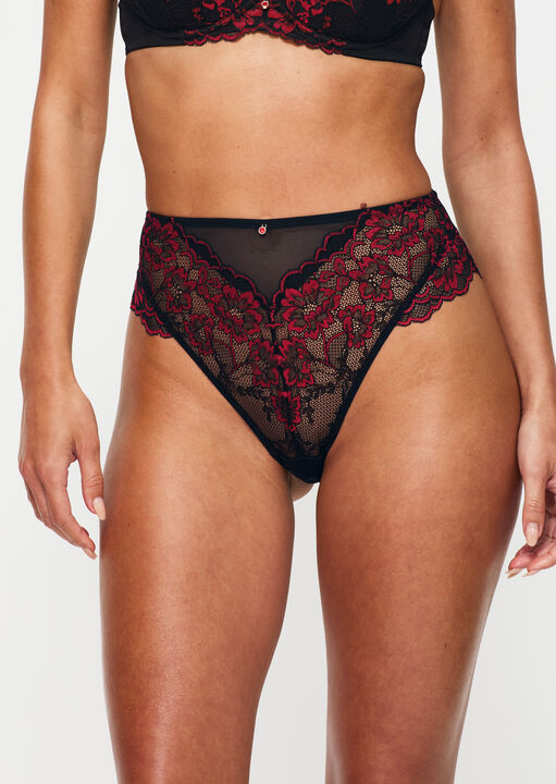 Ann Summers Red Sexy Lace High Waisted Brazilian Knickers, Black/ 14