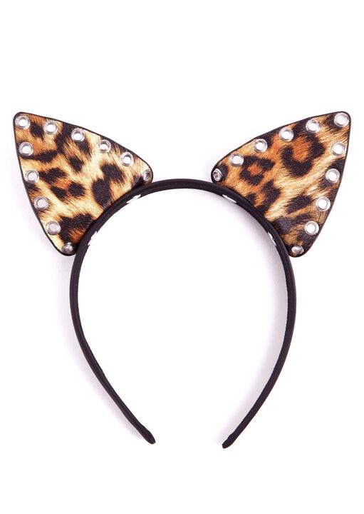 Ann Summers Silver/Black Pu Animal Print Cat Ears Headband,