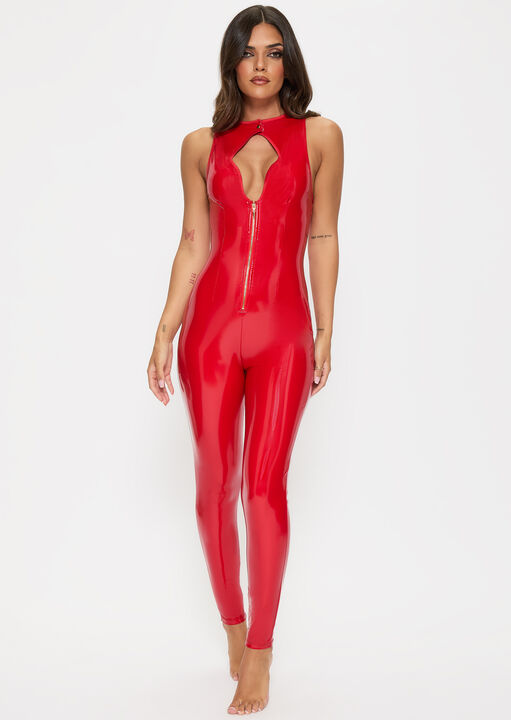 Ann Summers Red Dominating Pu Keyhole Cut-Out Jumpsuit, L