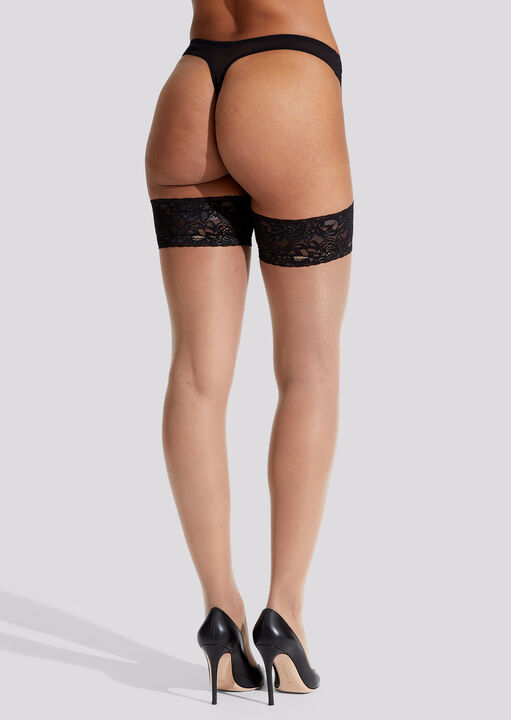 Ann Summers Nude Lace Top Glossy Hold Ups, /Black M
