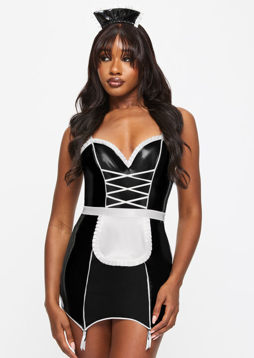 Ann Summers Black Mistress Maid 2-Piece Pu Sexy Fancy Dress Costume With Headband, M