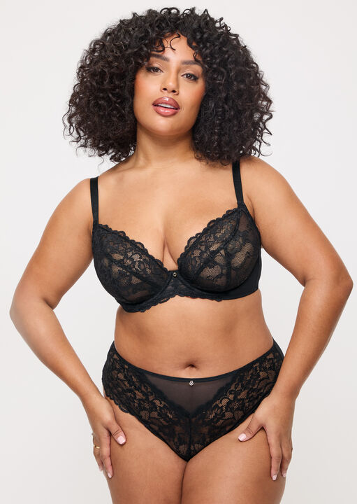 Ann Summers Black Sexy Lace Fuller Bust Non Padded Plunge Bra, 38E