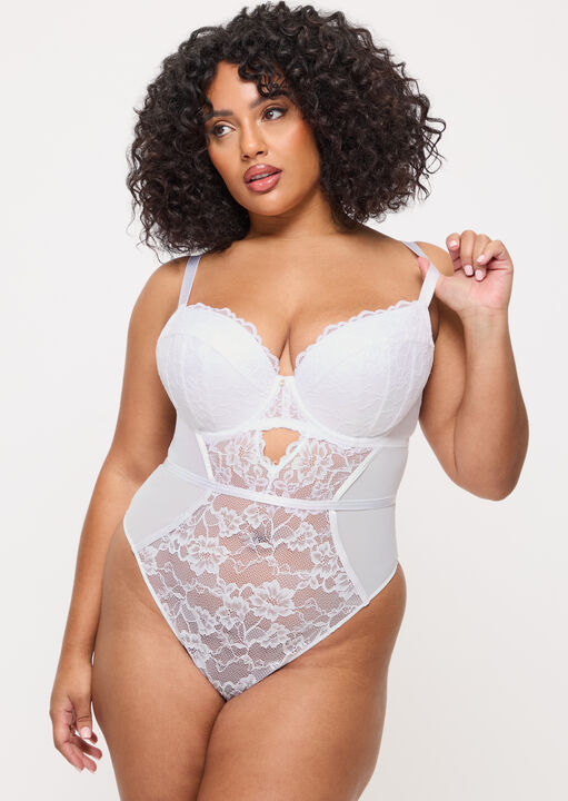 Ann Summers White Sexy Lace Padded Plunge Lingerie Body, 12 D/Dd - Image 1
