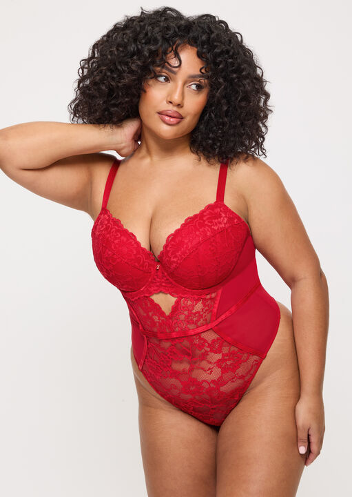 Ann Summers Red Sexy Lace Padded Plunge Lingerie Body, 14D/Dd - Image 2