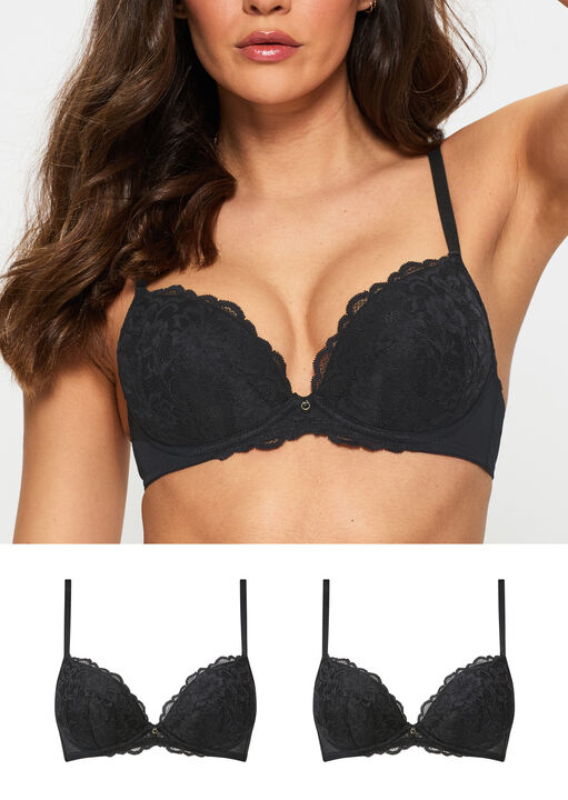 Ann Summers Black Sexy Lace Padded Plunge Bra - Pack Of 2, 32C
