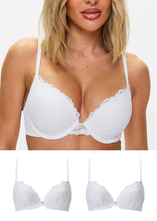 Ann Summers White Sexy Lace Padded Plunge Bra - Pack Of 2, 34D