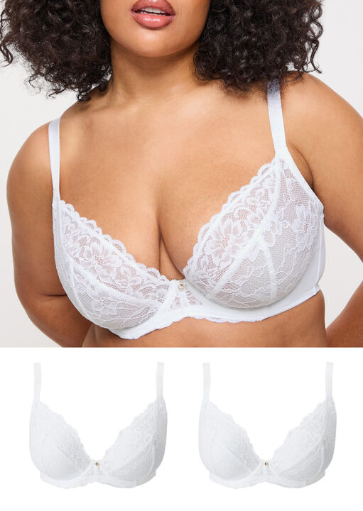 Ann Summers White Sexy Lace Non Padded Fuller Bust Plunge Bra Pack Of 2, 38G