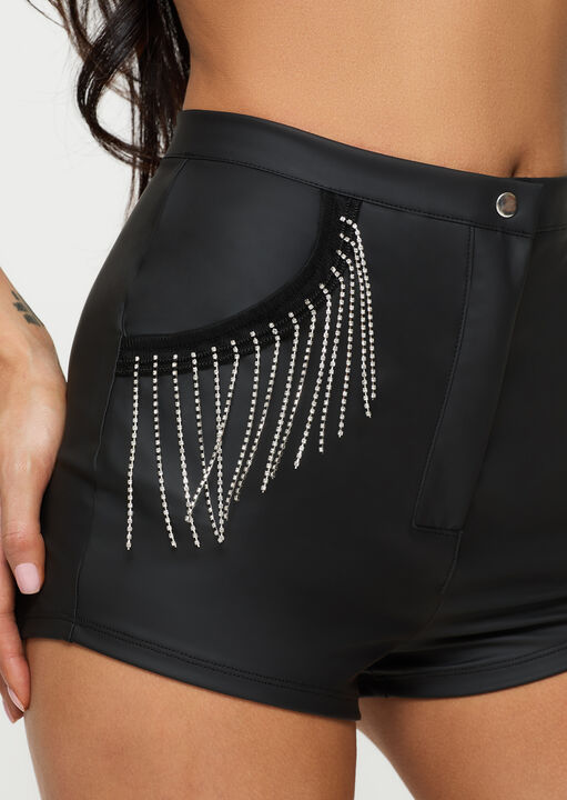 Ann Summers Black At The After Party Pu Diamante Short, L