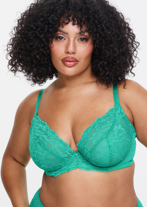 Ann Summers Mid Green Sexy Lace Fuller Bust Non Padded Plunge Bra, 42Ff - Image 1