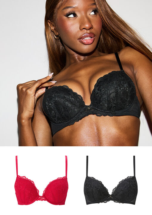 Ann Summers Multi Sexy Lace Padded Plunge Bra - Pack Of 2, 38E