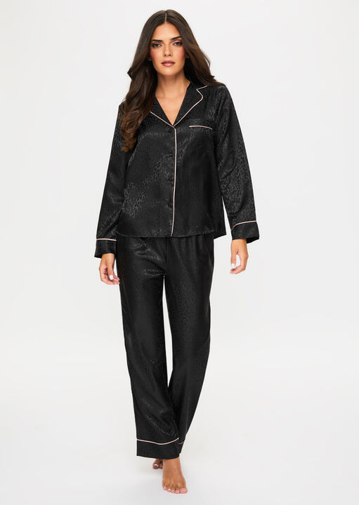 Ann Summers Black Signature Satin Pyjama Shirt & Trousers Set, X S