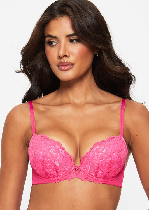 Ann Summers Pink Sexy Lace Padded Plunge Bra, Dark 32F - Image 1