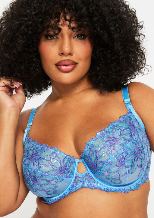 Ann Summers Light Blue Camille Sequin Non Padded Fuller Bust Balcony Bra, 40Gg