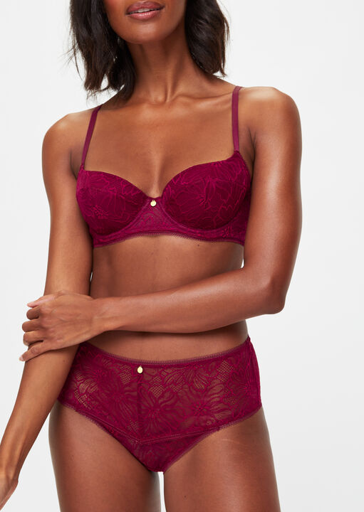 Knickerbox Red Alice Lace Padded Balcony Bra, Dark 38E