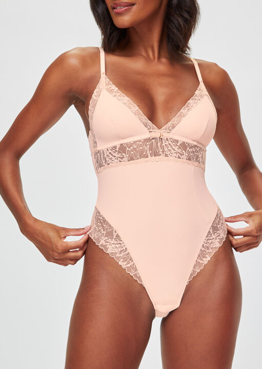 Knickerbox Pink Louisa Lace Ribbed Lingerie Body, Pale 18