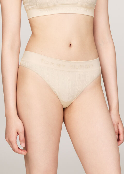 Tommy Hilfiger Ivory Logo Seamless Thong, S