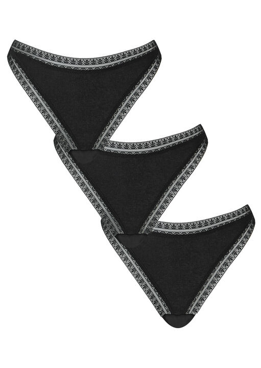 Knickerbox Black Geometric Cotton Lace Thong - Pack Of 3, 18 - Image 3