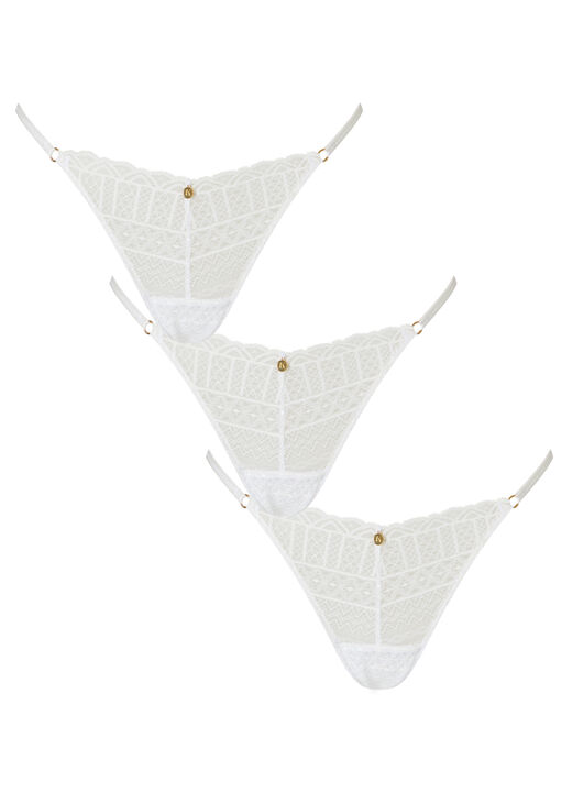 Knickerbox White Geometric Lace Thong - Pack Of 3, 18