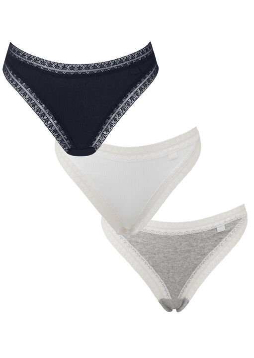 Knickerbox Navy Geometric Lace Trim Cotton Thong - Pack Of 3, 10