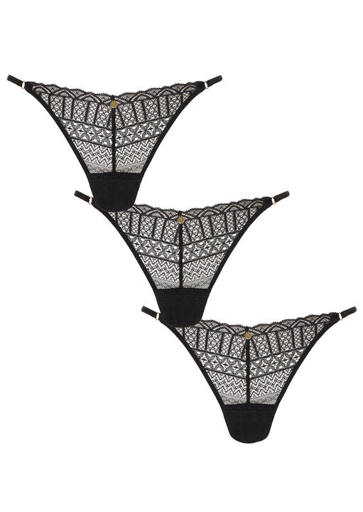Knickerbox Black Geometric Lace Brazilian Knickers - Pack Of 3, 8