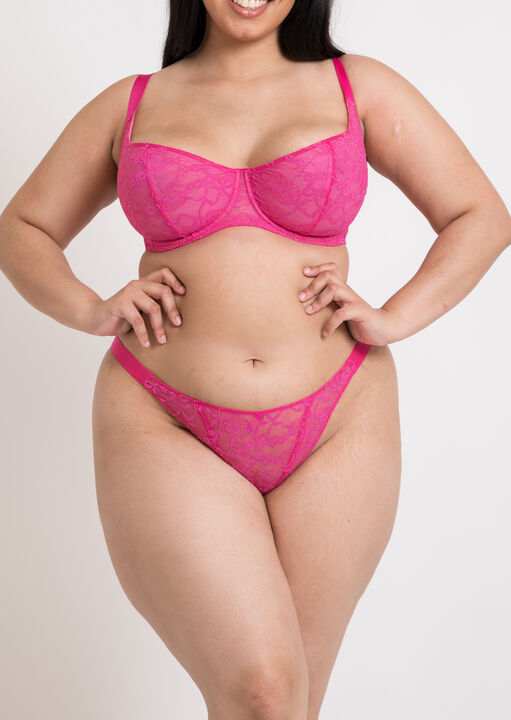 Curvy Kate Pink All Night Lace Balcony Bra, Hot 36D - Image 1