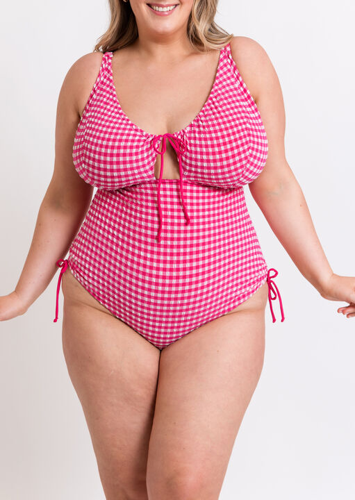 Curvy Kate Pink Holiday Check Non Wired Swimsuit, 32Dd/E