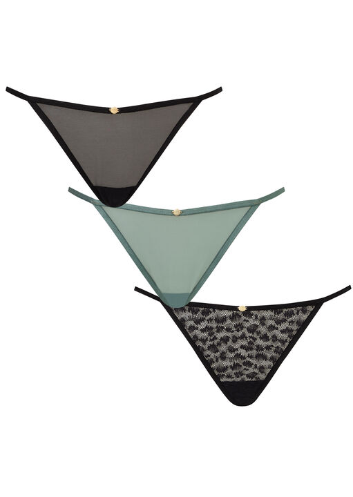 Knickerbox Black 3 Pack Mesh Texture Thong, 8 - Image 1