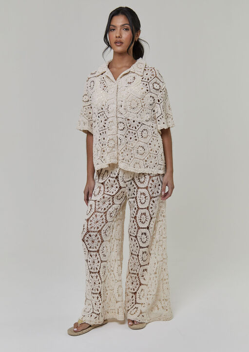 South Beach White Crochet Short Sleeve Shirt 14 - Image 1