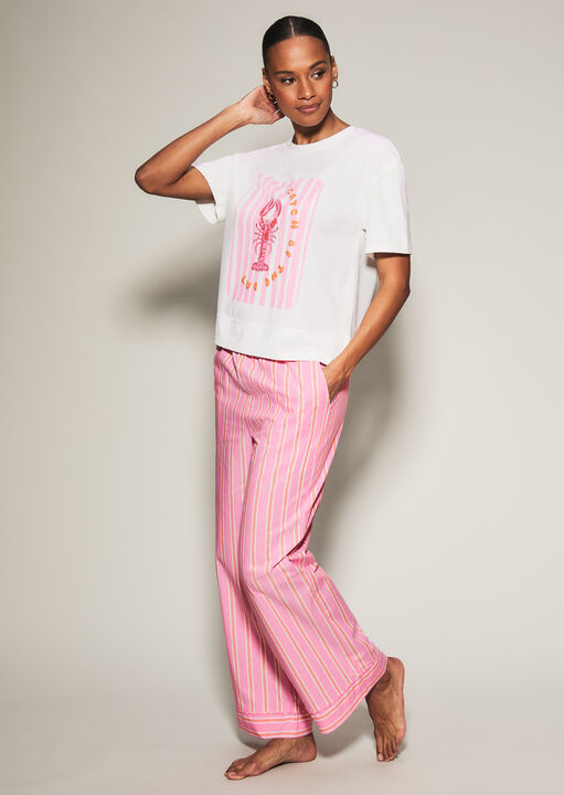 Knickerbox Women's Pink Lobster Stripe Pyjama T-Shirt & Trouser Set In | Size: 12 - Image 3
