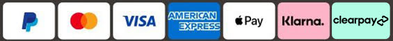 pay with: paypal, visa, mastercard, amex, klarna, apple pay, clearpay