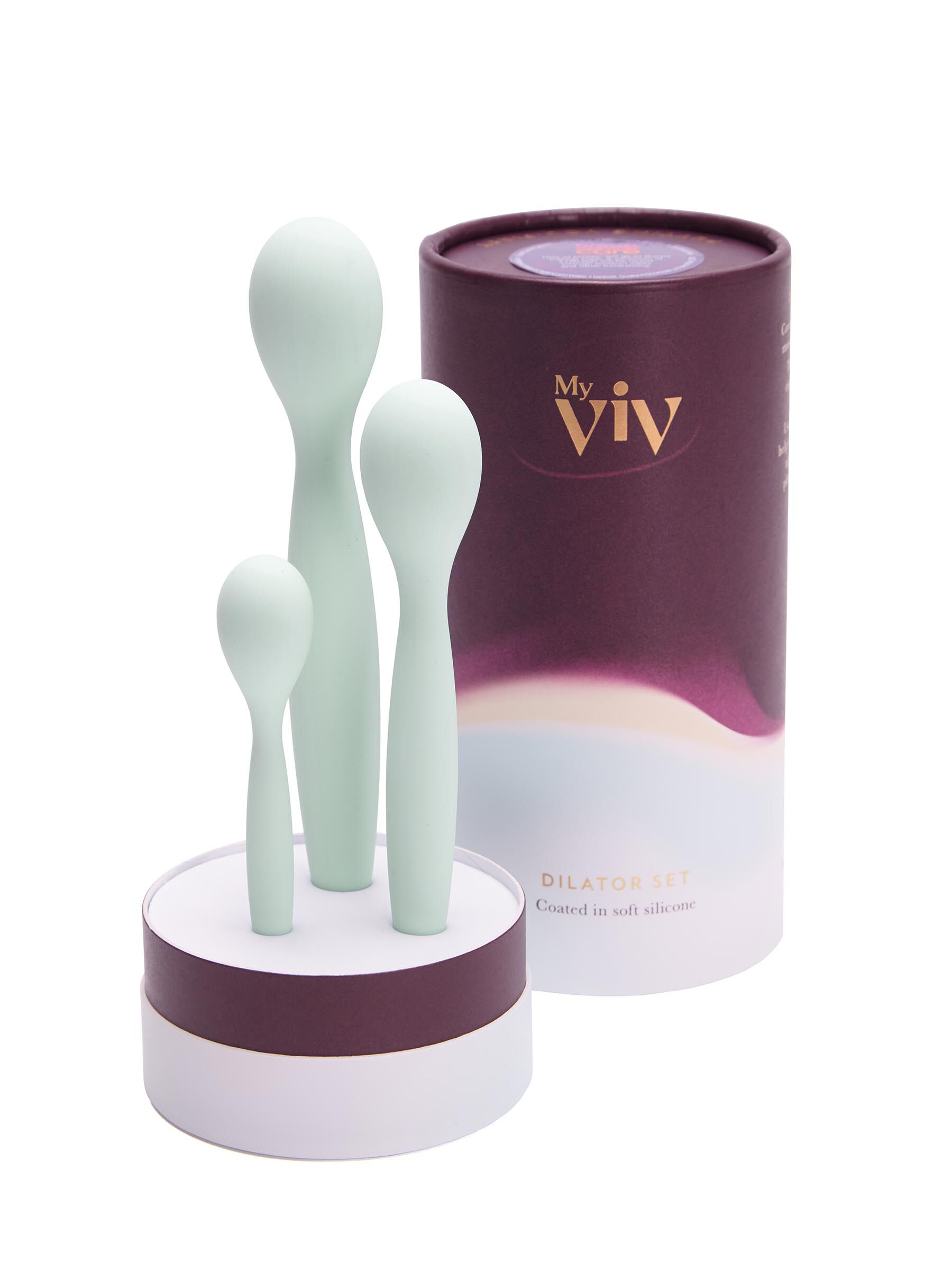 Made with body-safe silicone, this three-piece My Viv Dilator Set is ergonomically designed for comfortable insertion to address vagina tightness. Use the set progressively, starting with the smallest dilator first. Apply a My Viv lubricant directly on to the dilator before slowly placing the tapered end inside the vagina, and keeping it in place for up to 15 minutes. When ready, you can try the next size up.