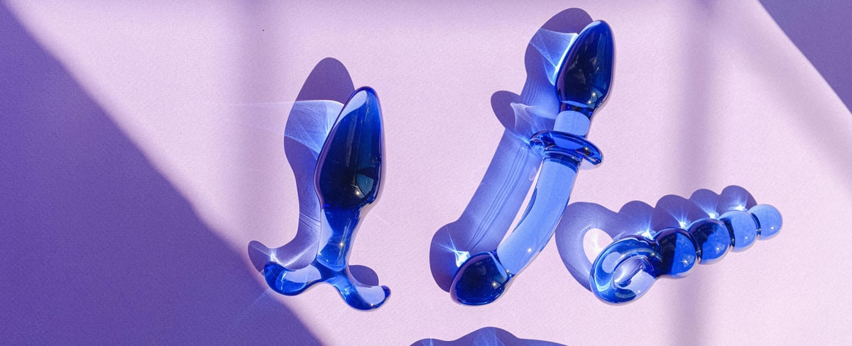 Assortment of glass butt plug and anal toys