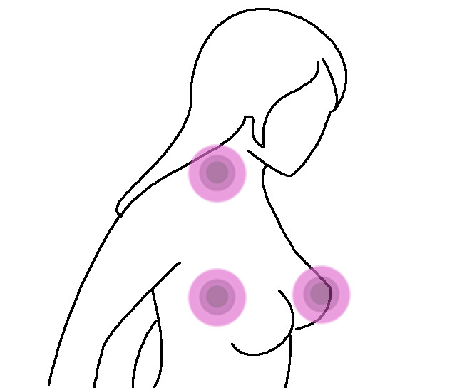Illustration highlighting the erogenous zones on the neck, breast and nipple.