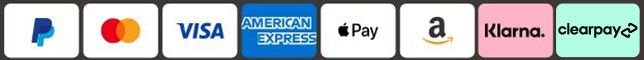 pay with: paypal, visa, mastercard, amex, klarna, amazon pay, apple pay, clearpay