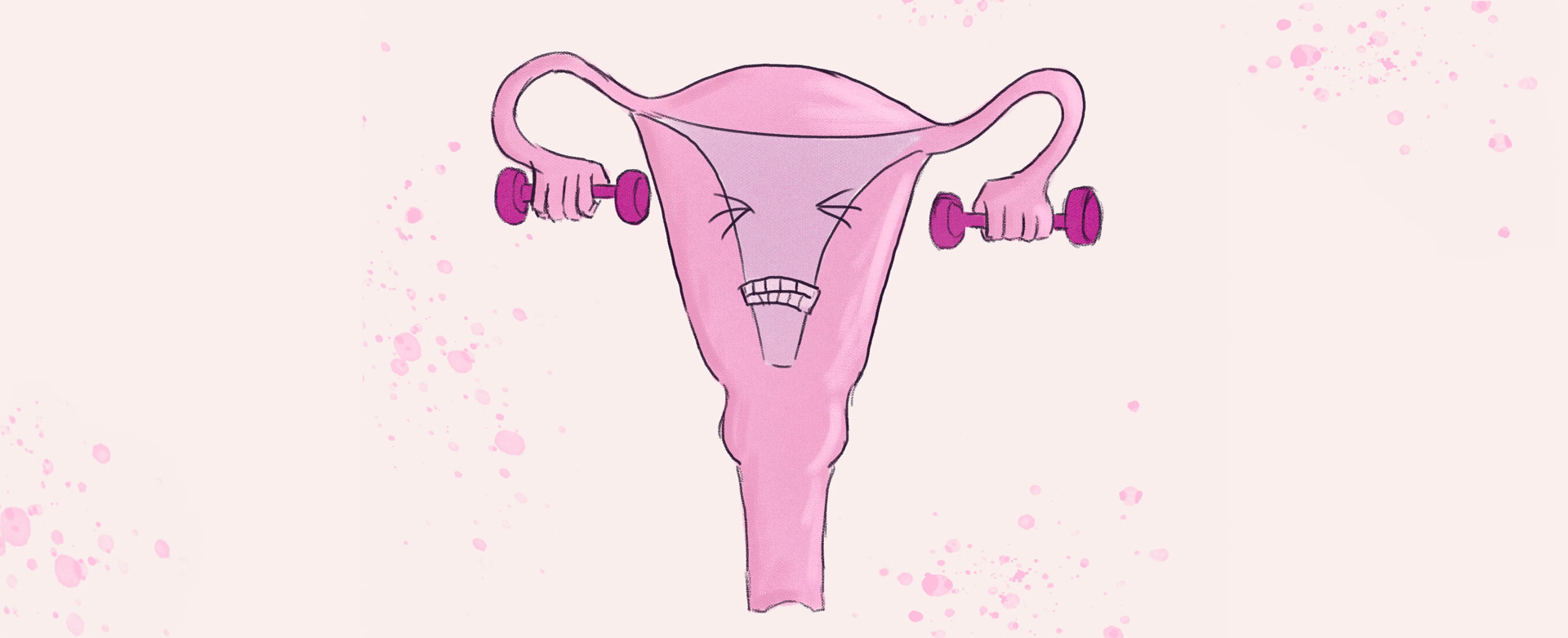 Illustration a vagina, where the ovaries are muscles lifting weights