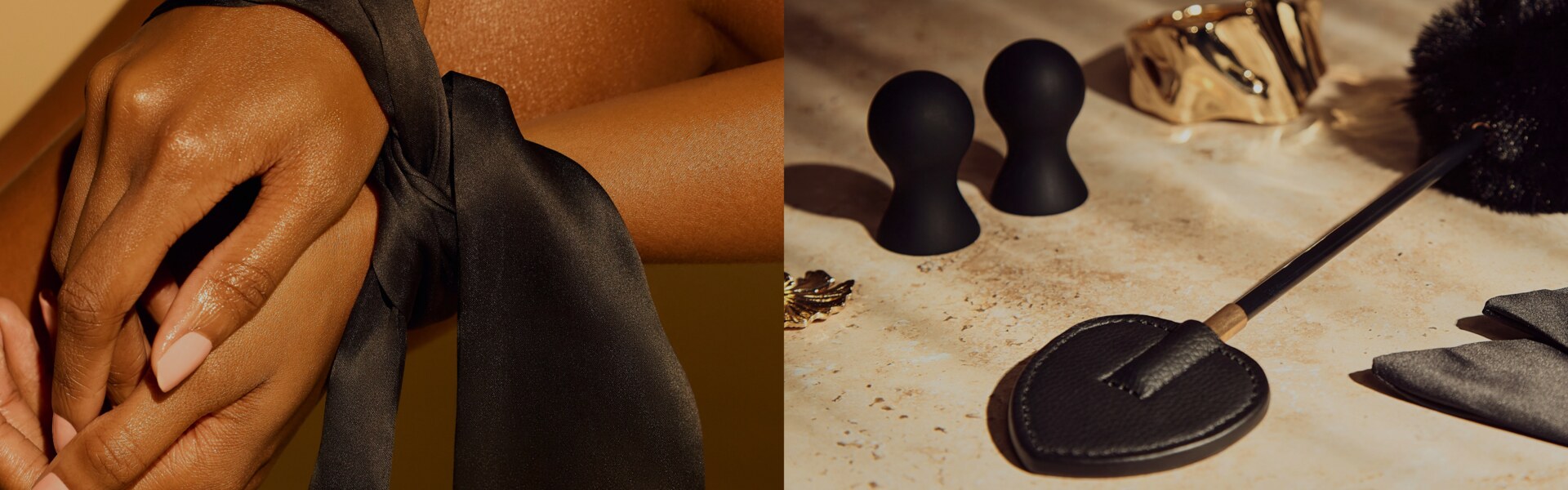 Image of a models hands tied in silky material